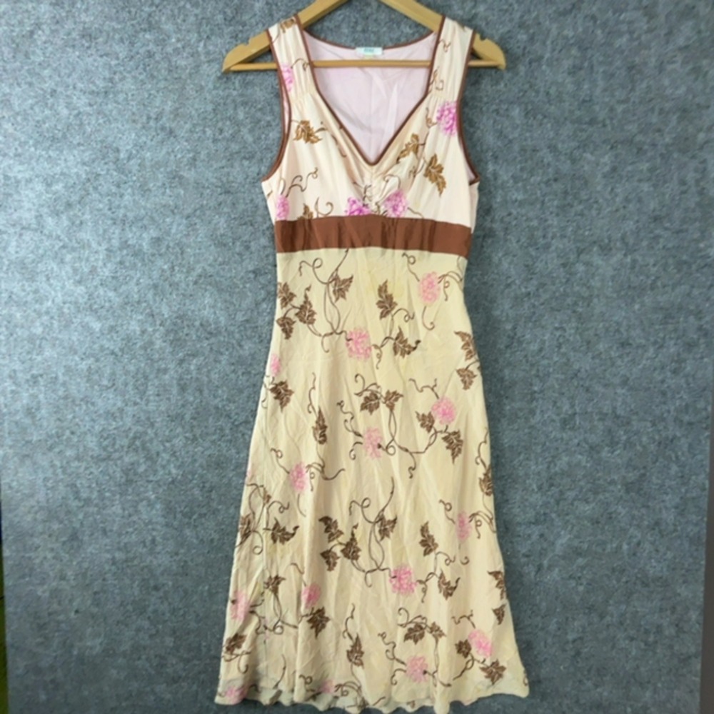 True Couture Dress Womens M Y2K Cream Brown Pink Floral Embroidered Mesh Boho